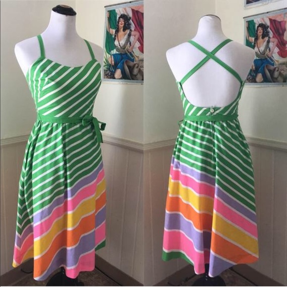 Vintage Dresses & Skirts - ❤️sold❤️Vintage 1970s 1980s Striped Rainbow Dress